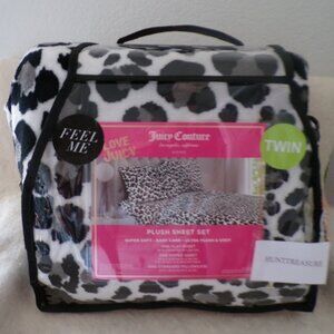 Juicy Couture Twin Plush Sheet Set Black Grey Leopard Print Super Soft & Cozy